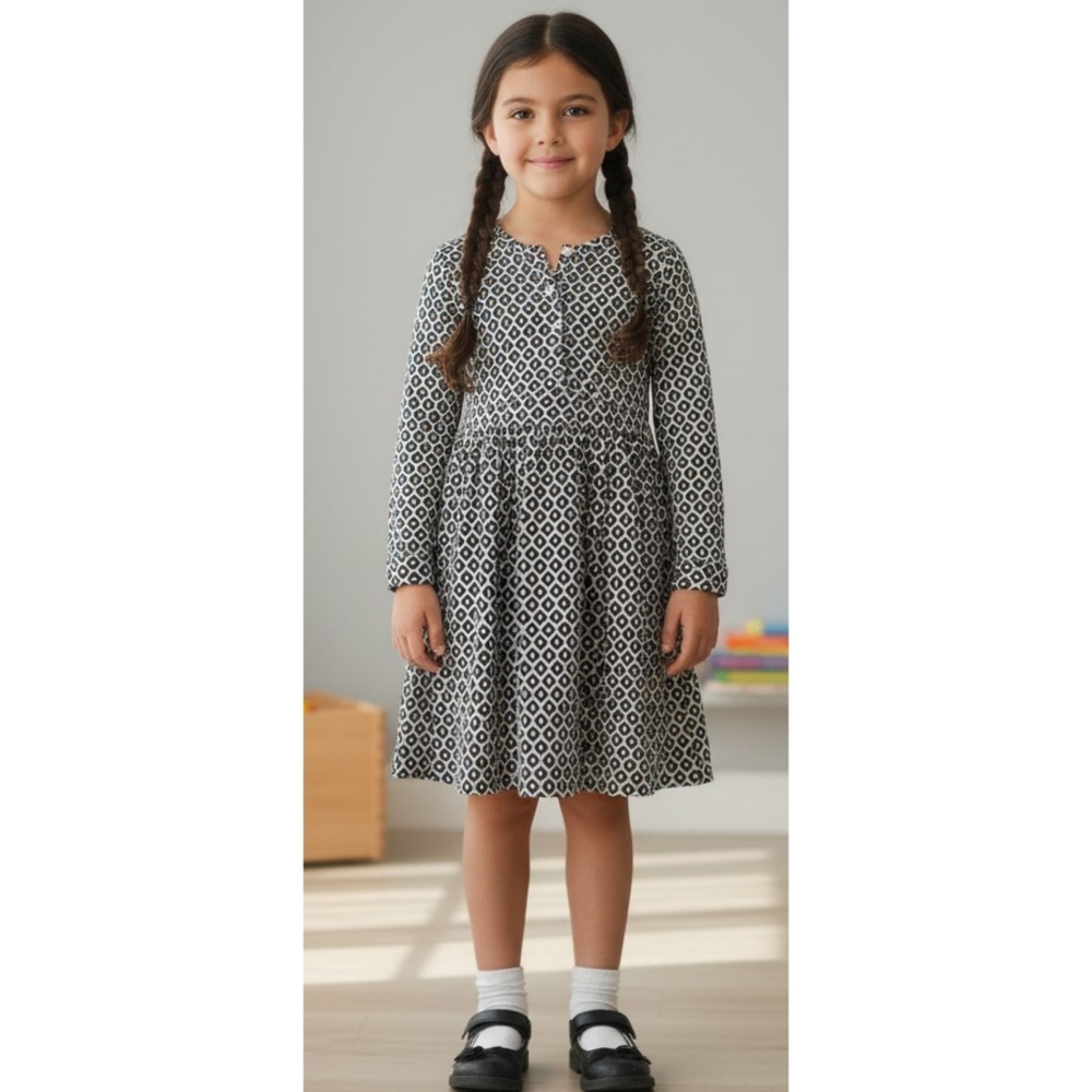Carter's Geometric Print Long Sleeve Dress Navy & White Size 6
